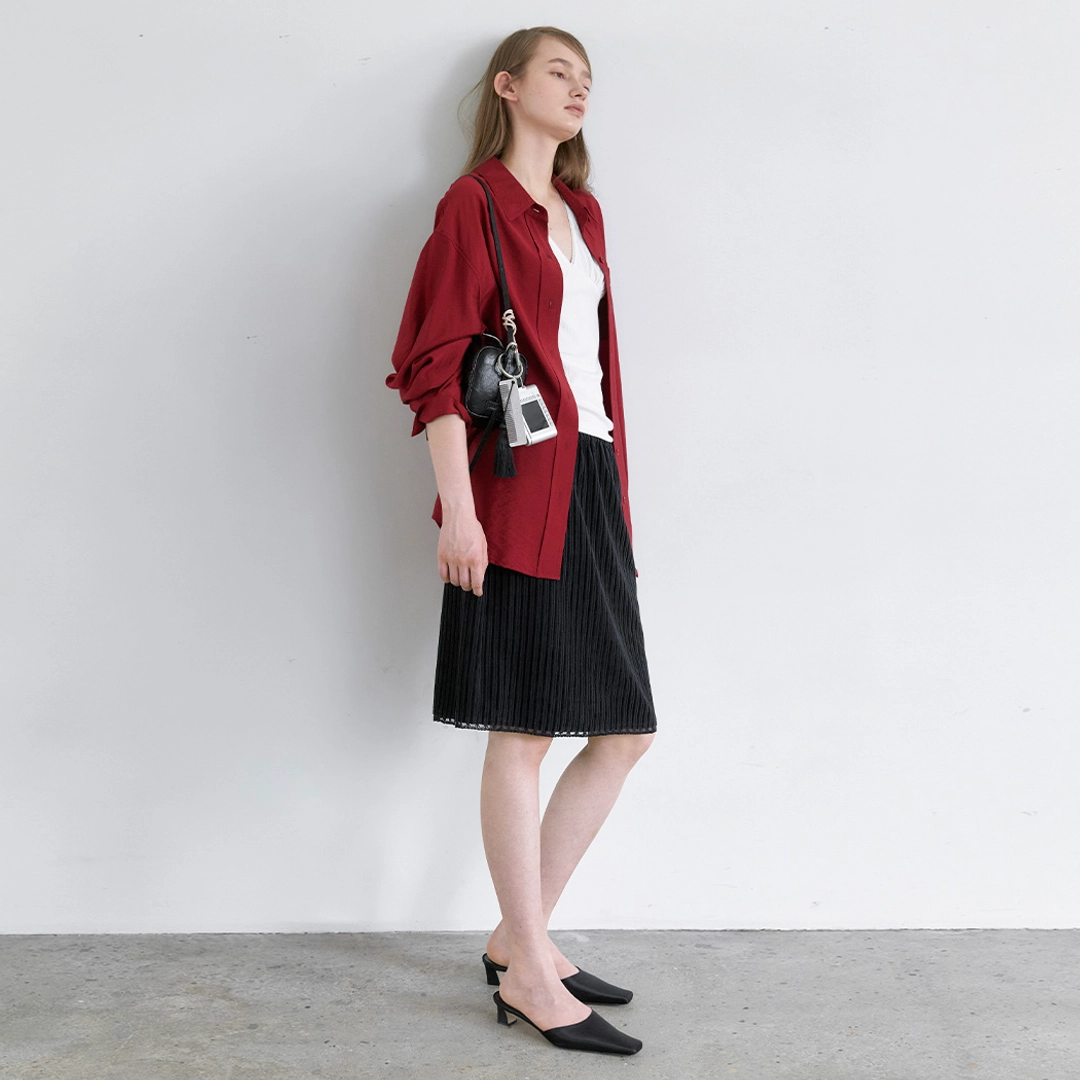 아뜰리에 나인 (SK-5113)CORDUROY LACE TAPE BANDING MIDI SKIRT 상품 이미지 1