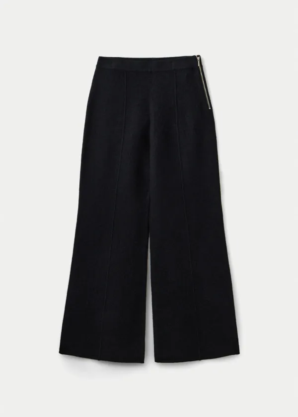 Pure merino boiled wool semi bell bottom pant_Black