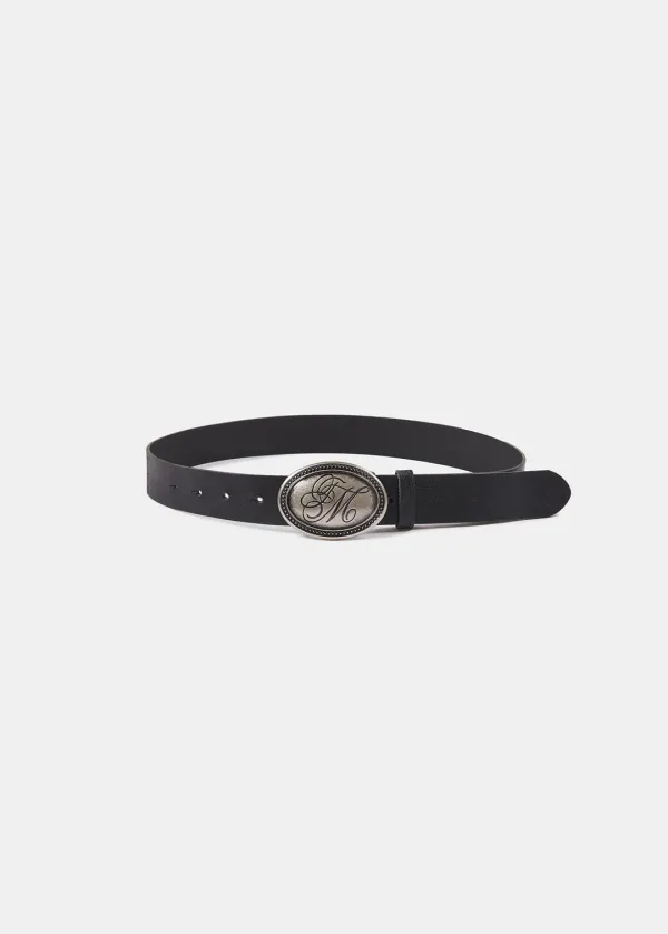 [2nd REORDER] OVAL LOGO BUCKLE LEATHER BELT (BLACK)
