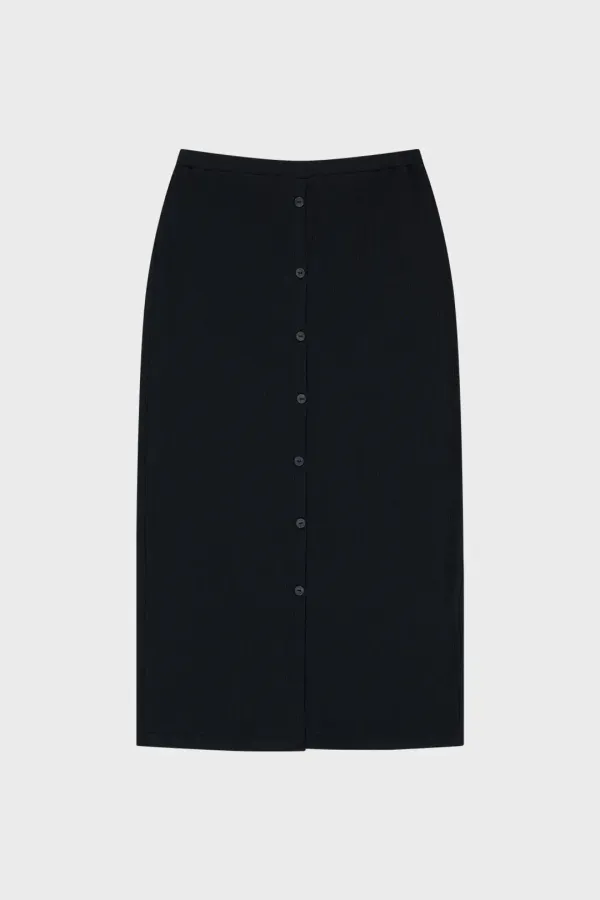 BUTTON UP LAYERED MIDI SKIRT (BLACK)