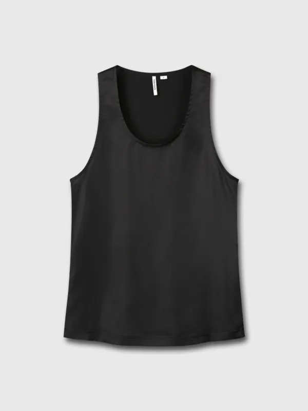 TAILORED SATIN SLEEVELESS TOP_ BLACK
