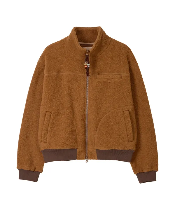 Teddy Shearling Fleece Zip Up-Camel