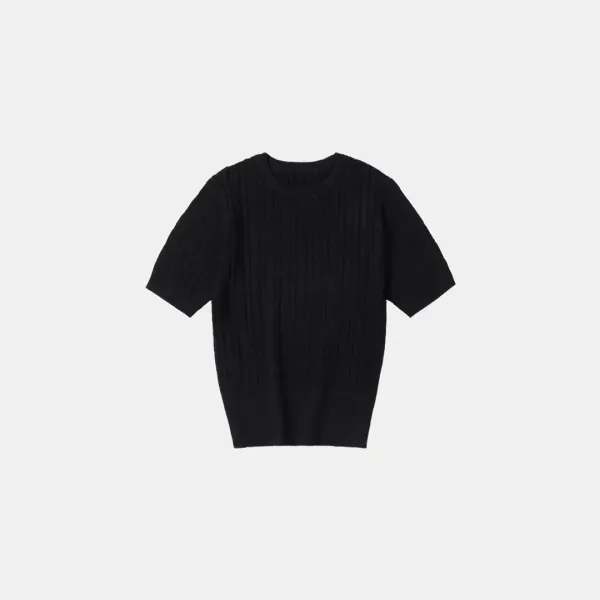 SIKN2029 cotton crop cable knit_Black
