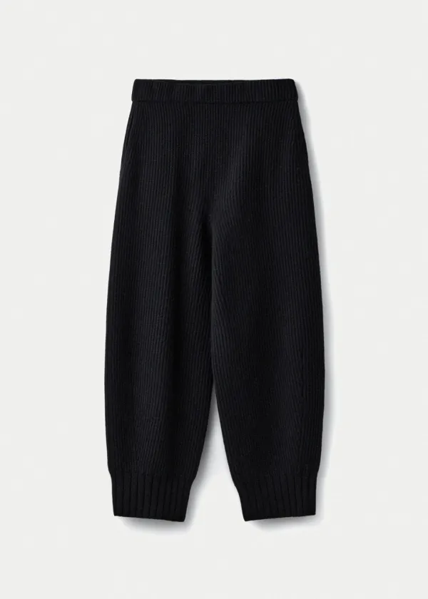 Wool cashmere ribbed whole garment pants_Black