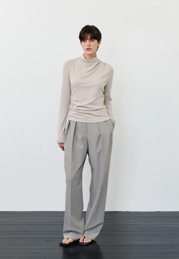 ESSENTIAL WIDE FIT TWO TUCK SLACKS - BEIGE