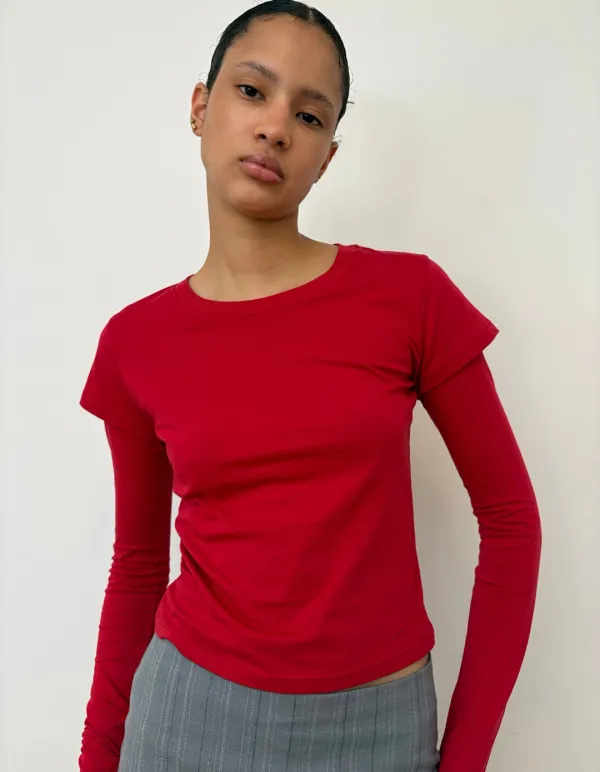 DOUBLE SLEEVE TEE, RED