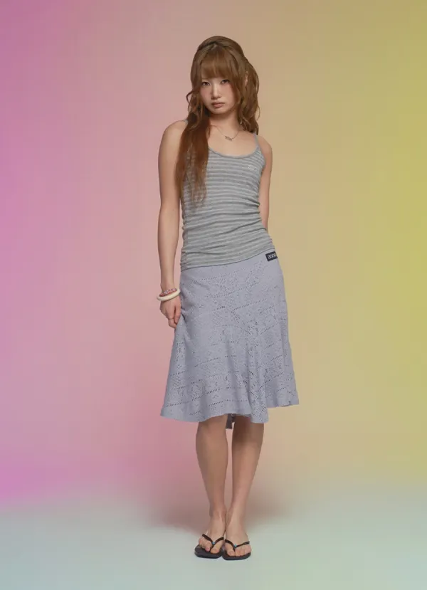 WAVY LACE MIDI SKIRT / LIGHT BLUE