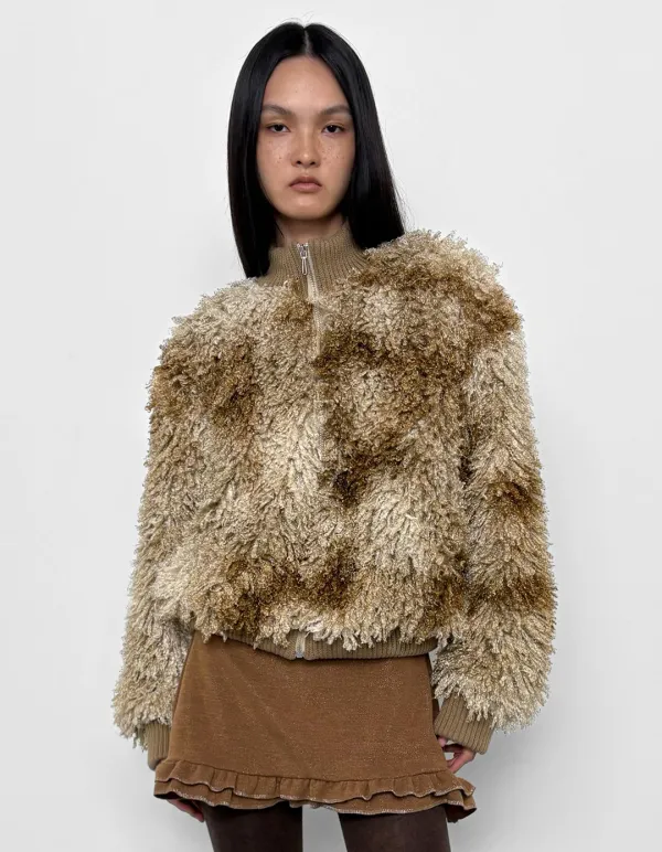 SHAGGY FAUX FUR JACKET, BEIGE