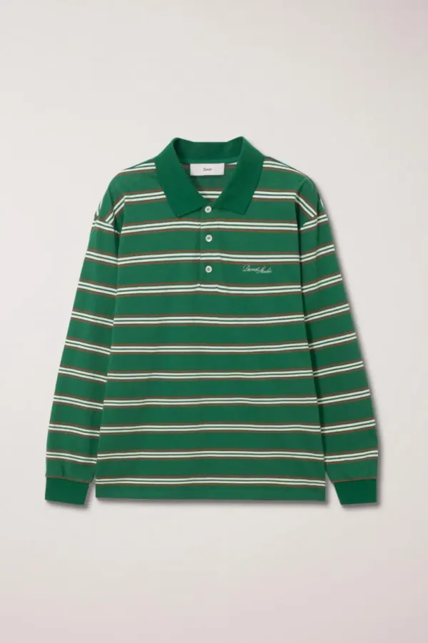 UNISEX MULTI STRIPE COLLARED T-SHIRT GREEN STRIPE_UDTS4C119E2