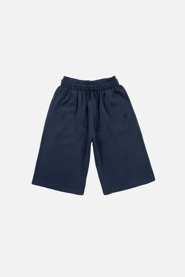 WASHED DOUBLE WAIST BURMUDA PANTS - NAVY