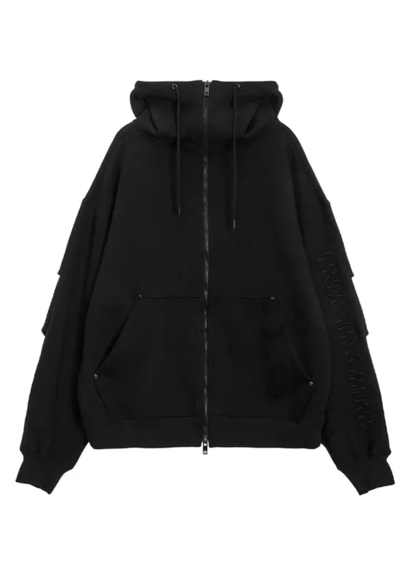 Double-Tucked Set-up Hoodie Zip-up [ Black ]