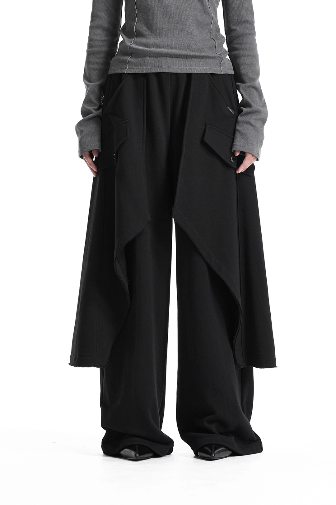 트리밍버드 Raw-Edge Layered Sweat Pants [ Black ] 상품 이미지 1
