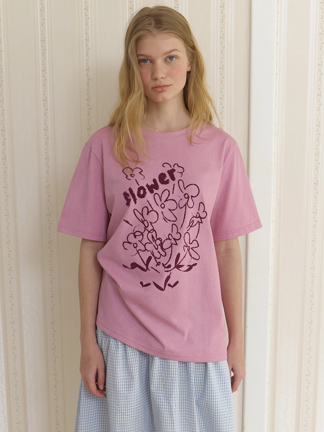 어몽 A FLOWER DRAWING T-SHIRT_PINK 상품 이미지 1