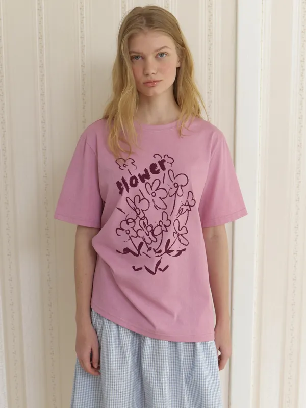 A FLOWER DRAWING T-SHIRT_PINK