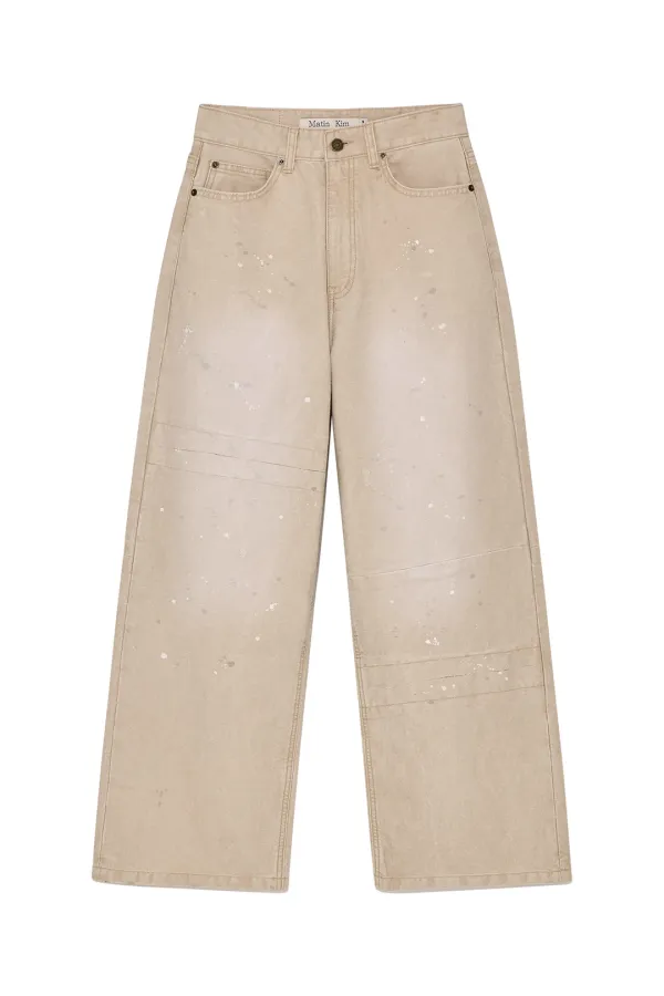 UNBALANCE CUT POINT VINTAGE COTTON PANTS IN BEIGE