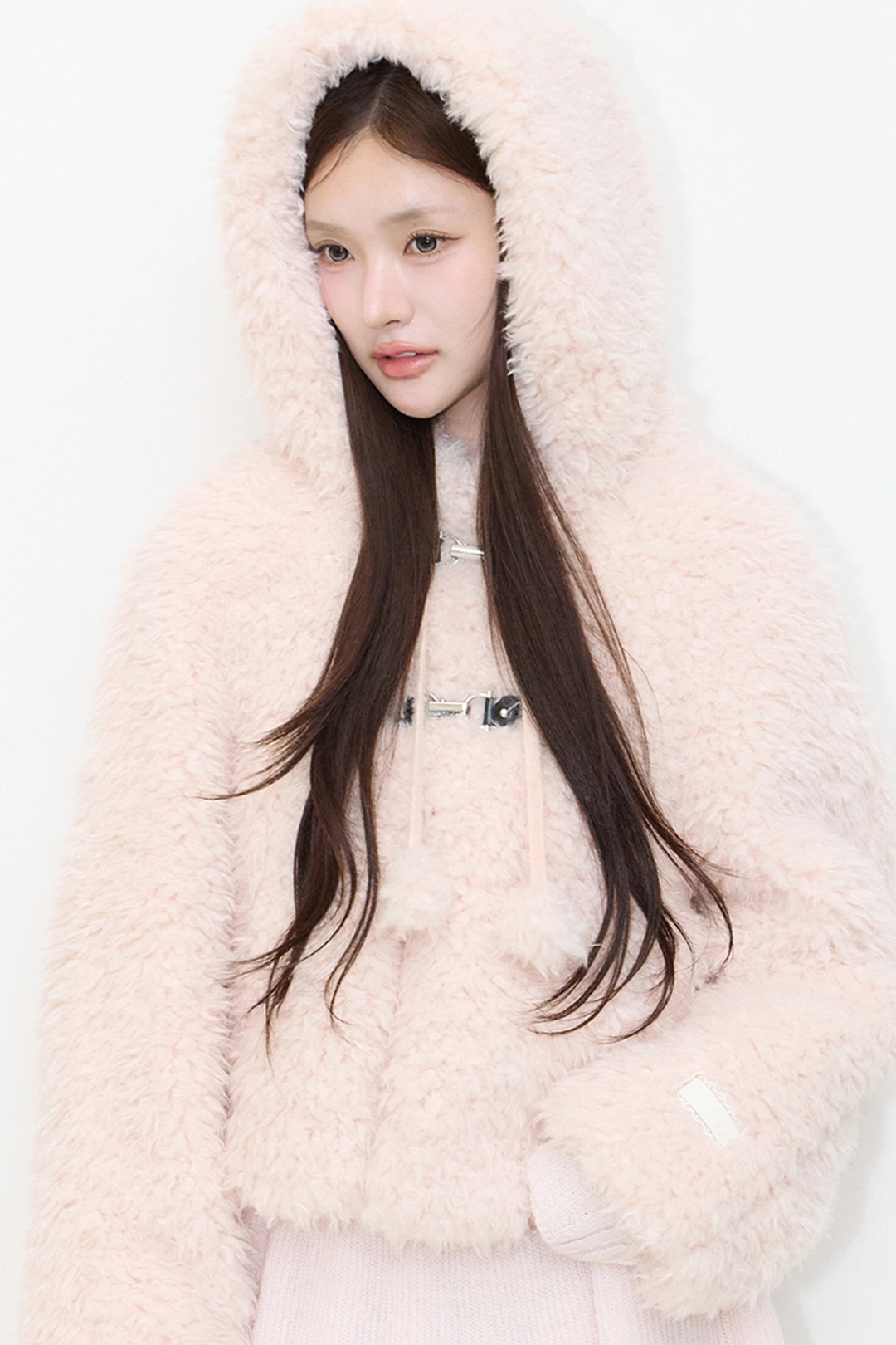 일리고 폼폼 후디 퍼 자켓 핑크 상품 이미지 3