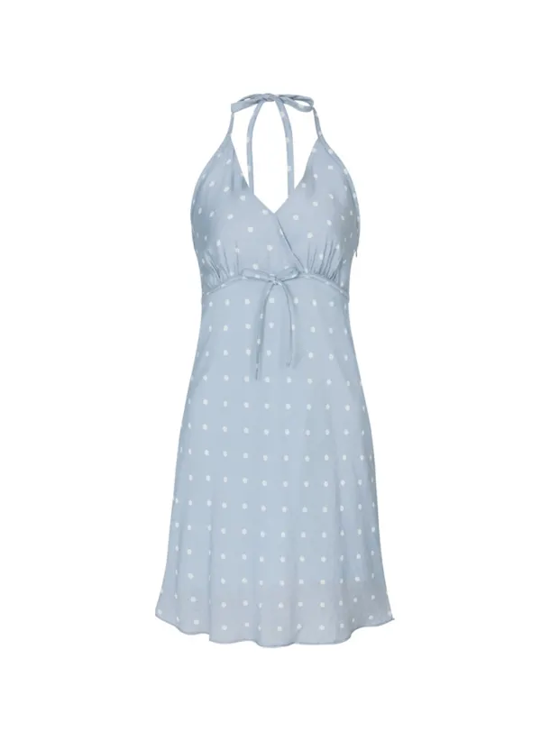 Dot Halter Dress (Light Blue)