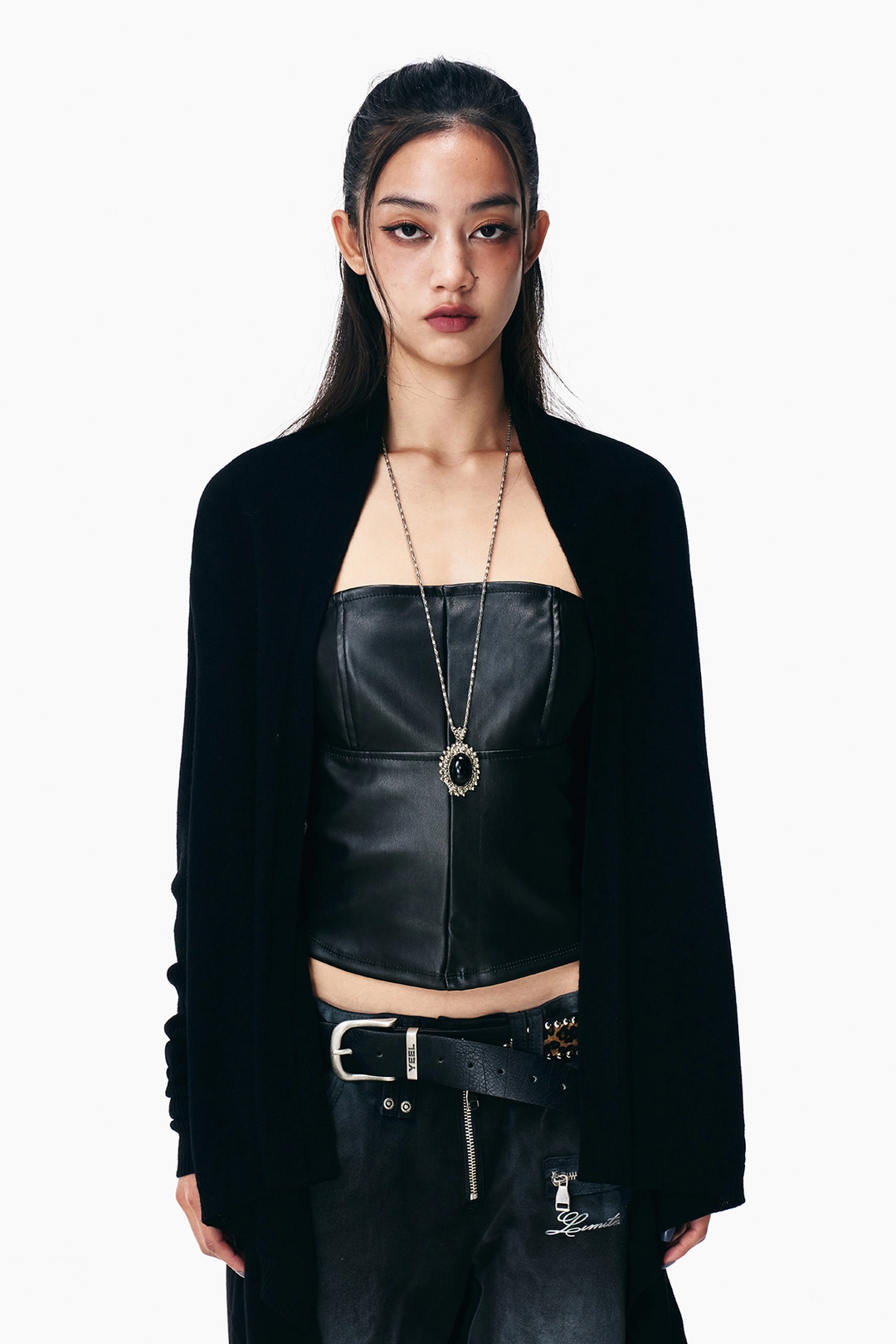 와이이이엘 DRAPED BUTTON-DETAIL OPEN CARDIGAN BLACK 상품 이미지 2