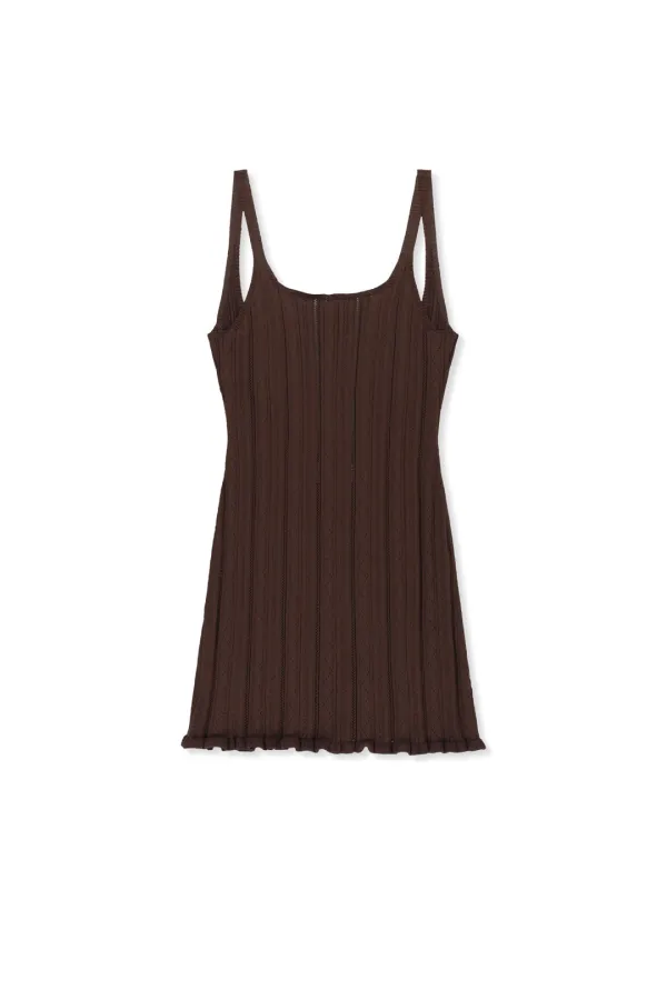 OPEN BACK RIBBED KNIT DRESS IN BROWN