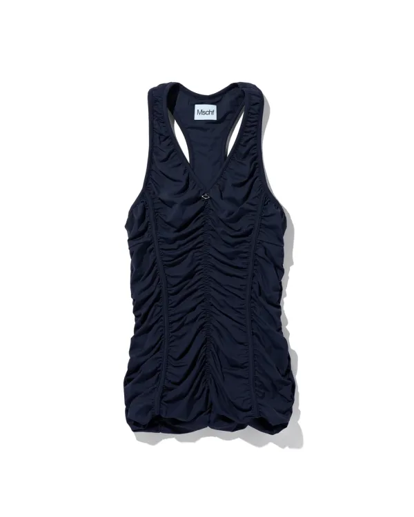 RUCHED HALTER SLEEVELESS TOP_CHARCOAL