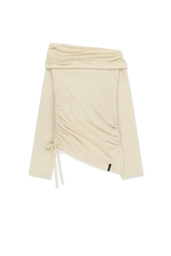 ASYMMETRIC SIDE SHIRRING TOP IN LIGHT BEIGE