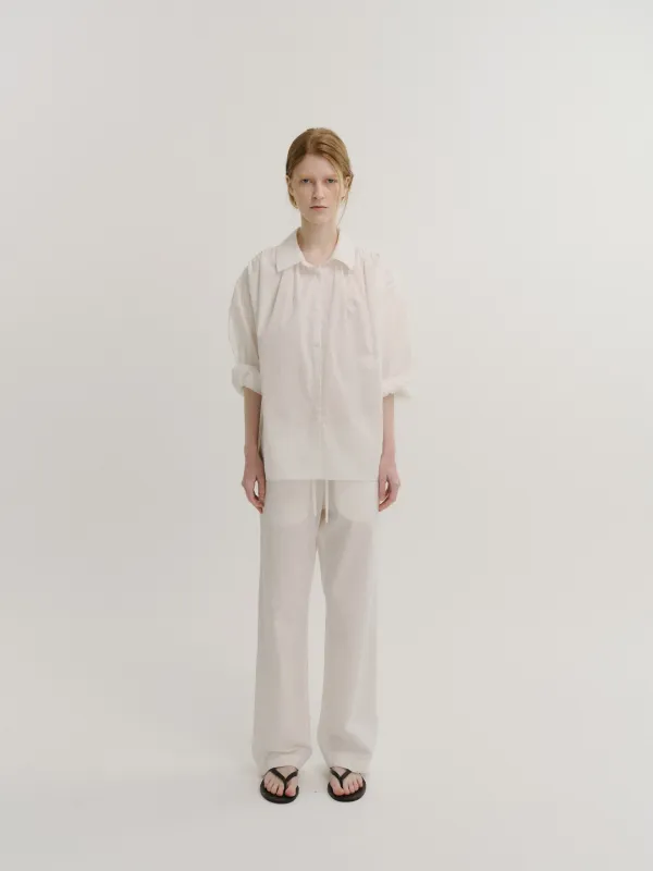 3rd | Button-up collar shirring blouse (White)