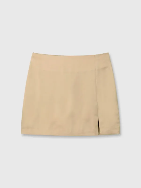 SATIN LOW-WAIST MINISKIRT_ GOLDEN SAND