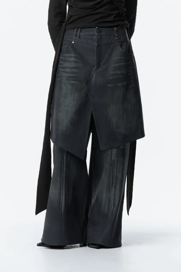 Layered Skirt Pants [ Navy ]
