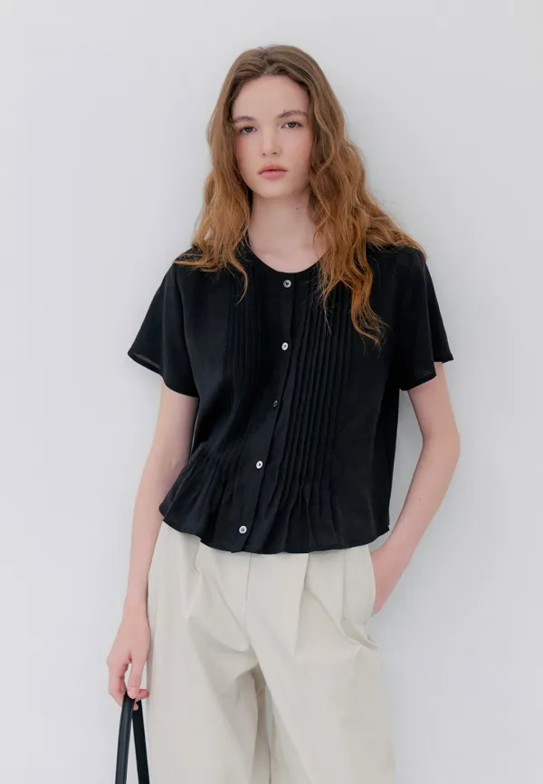 STAY PIN TUCK BLOUSE - BLACK