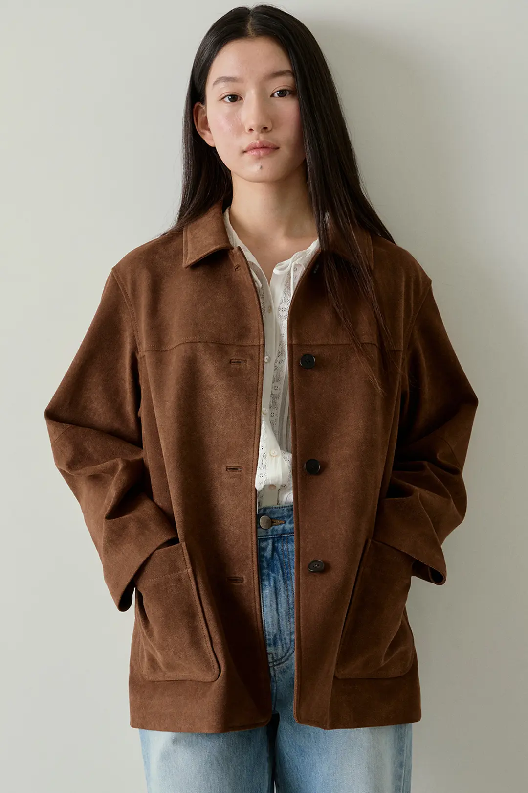 블랭크공삼 suede single half jacket (vintage brown) 상품 이미지 2