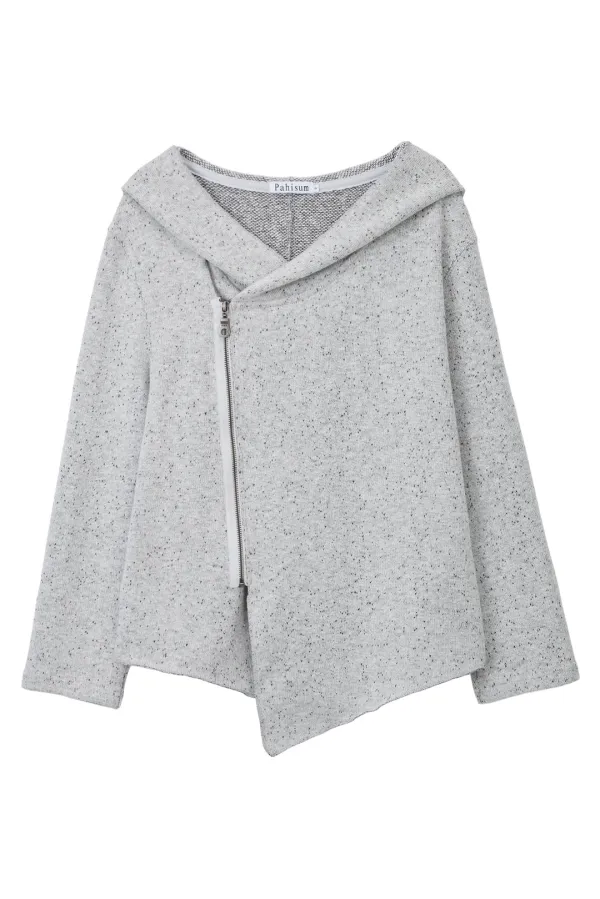 Diagonal Zip Cardigan_Dusty Grey