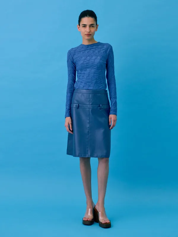 Midi Leather Skirt_Blue