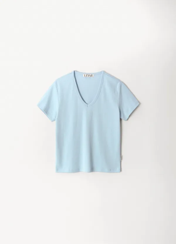 All-day Cotton V-neck T-shirt - Polar Sky-Blue