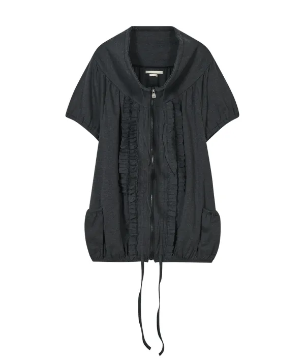 Ruffled Zip Pocket Top [Charcoal]