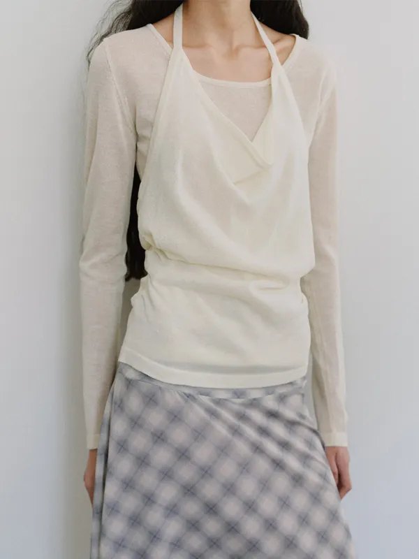 TIS HALTER LAYERED KNIT TOP_IVORY