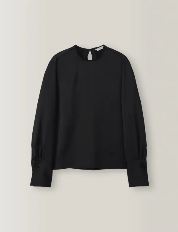 Helen Round Cuffs Blouse (Black)