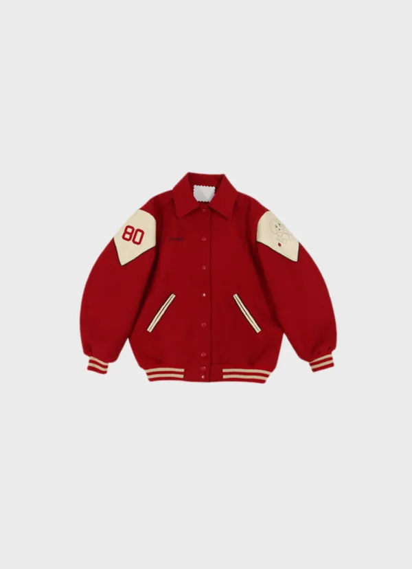 oversized varsity wool jacket in red