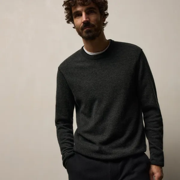 Italian Spun Cashmere Crewneck - Anthracite/Black