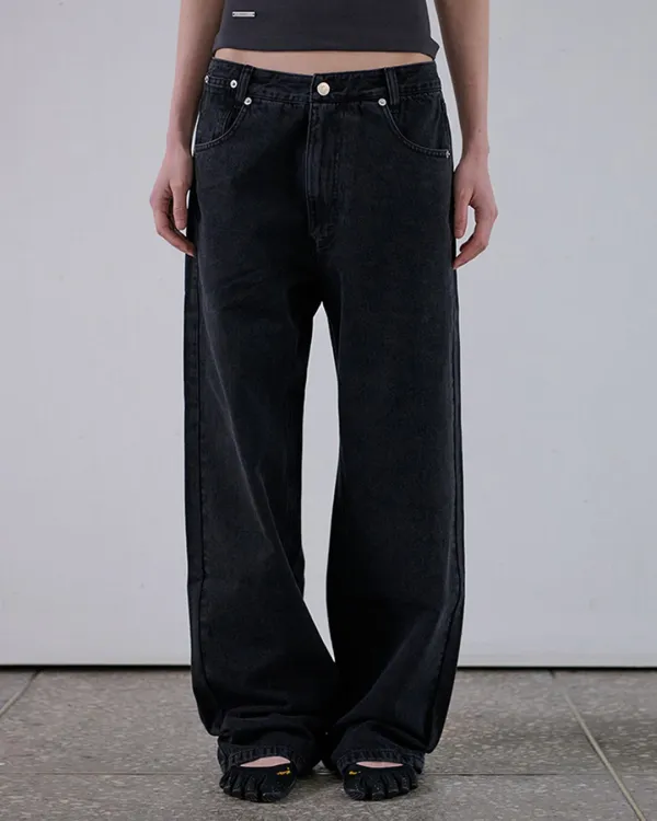 [ESSENTIAL] RELAXED SEMI BAGGY JEANS - BLACK