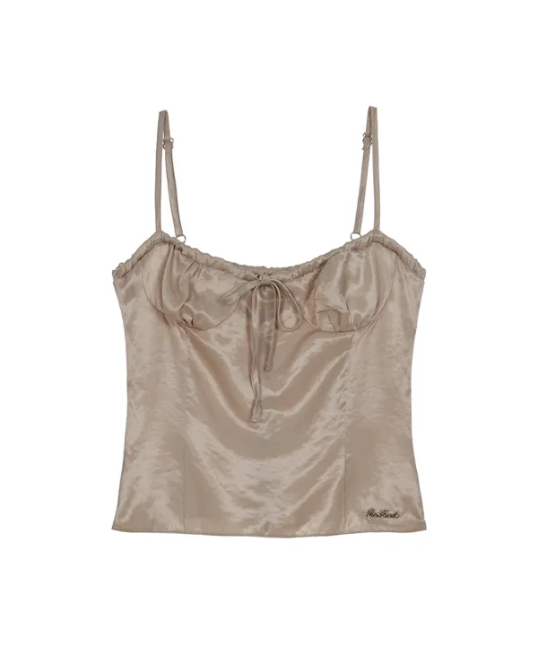 Satin Slim Sleeveless [Beige]