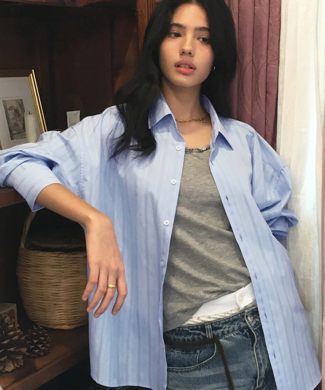 비터셀즈 Oversized Brynn Stripe Shirt-Blue 상품 이미지 2