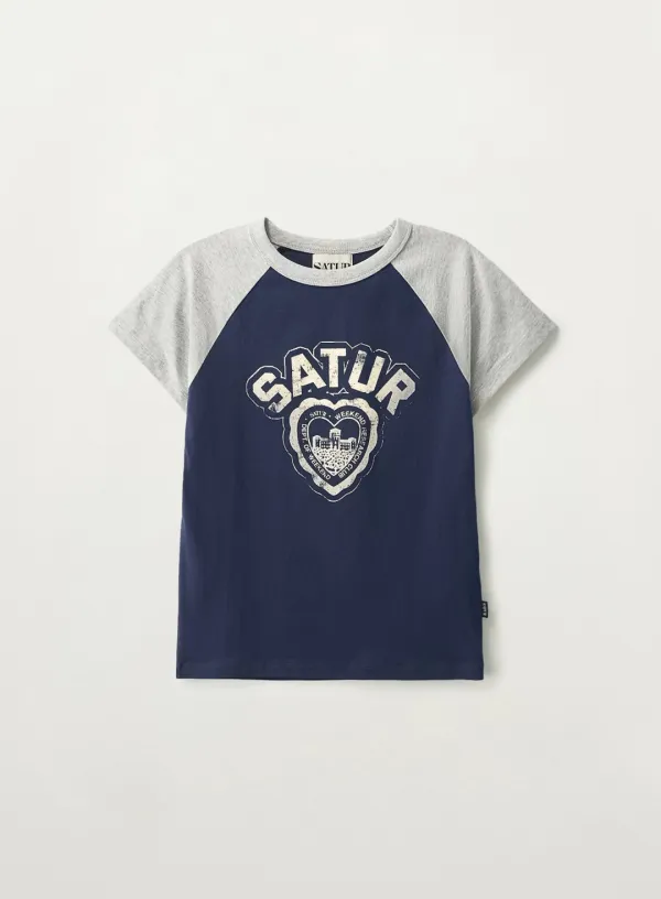 (W) Heart Graphic Raglan T-Shirt - Navy