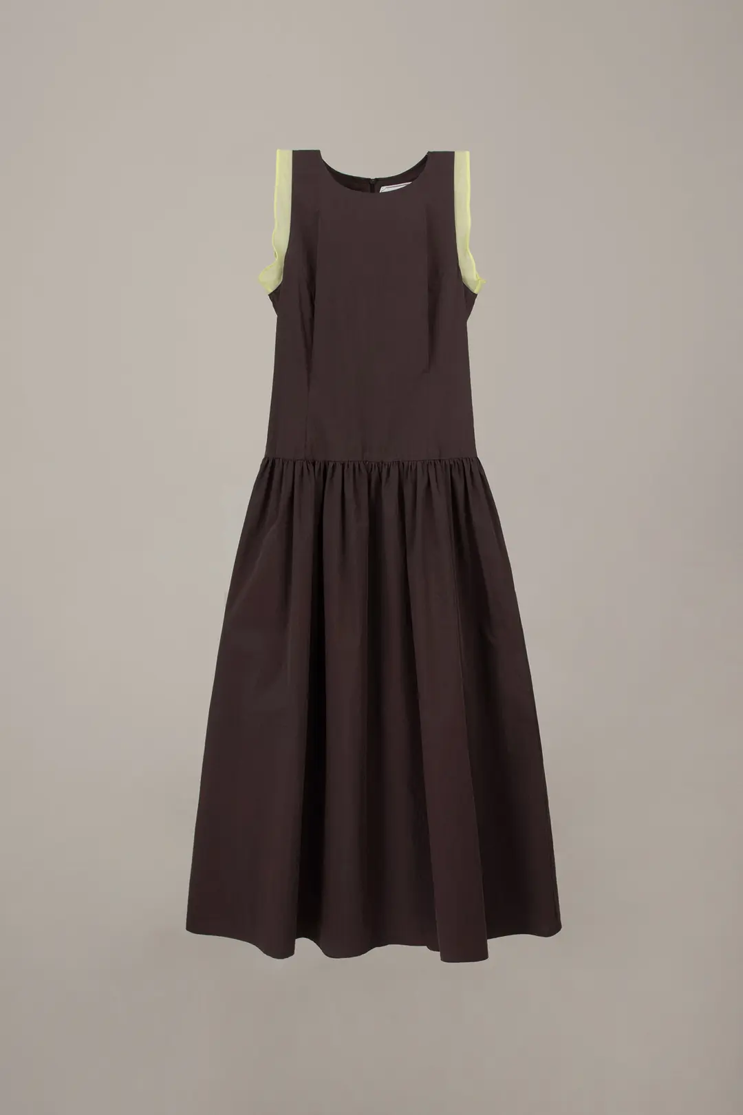 오버듀플레어 LOW WAIST CONTRAST MAXI DRESS_BROWN/LIME 상품 이미지 1