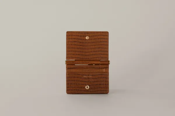 PORTE CARTES DE VISITE PAUMELLE LIZARD BROWN