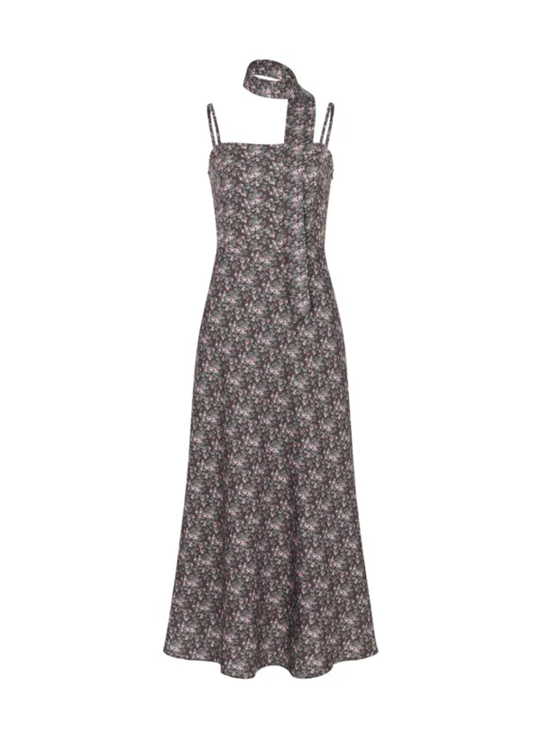 Rose Latte Slim Dress (Scarf Set / Brown)