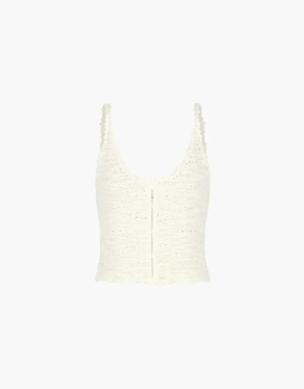 crochet sleeveless knit top - white