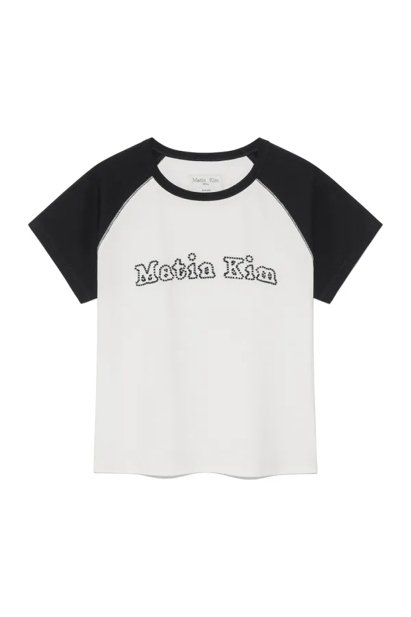 FLOWER STITCH RAGLAN LOGO TOP IN BLACK