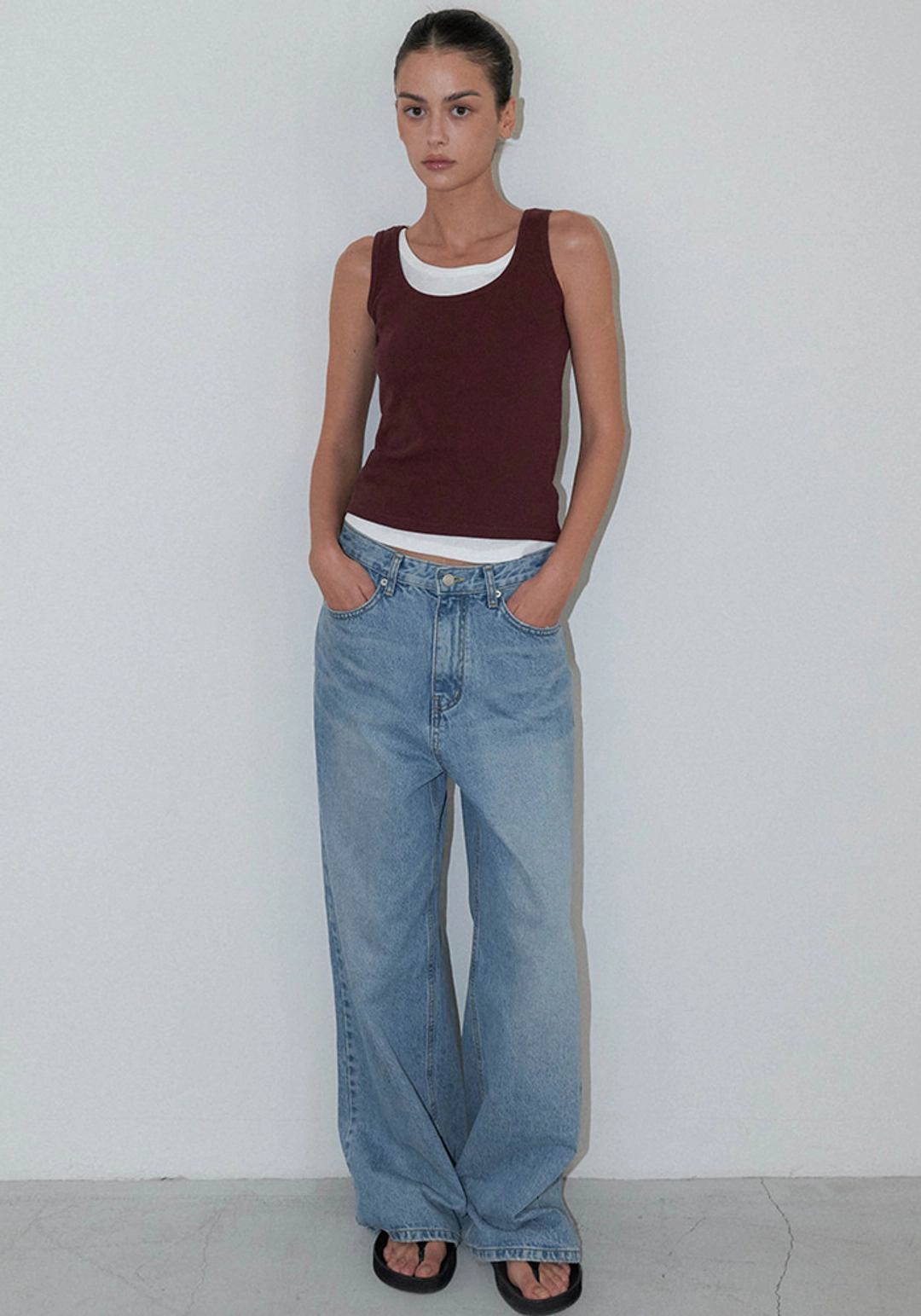 이브세이지 [5차 리오더] Ribbed tank top (Wine) 상품 이미지 1