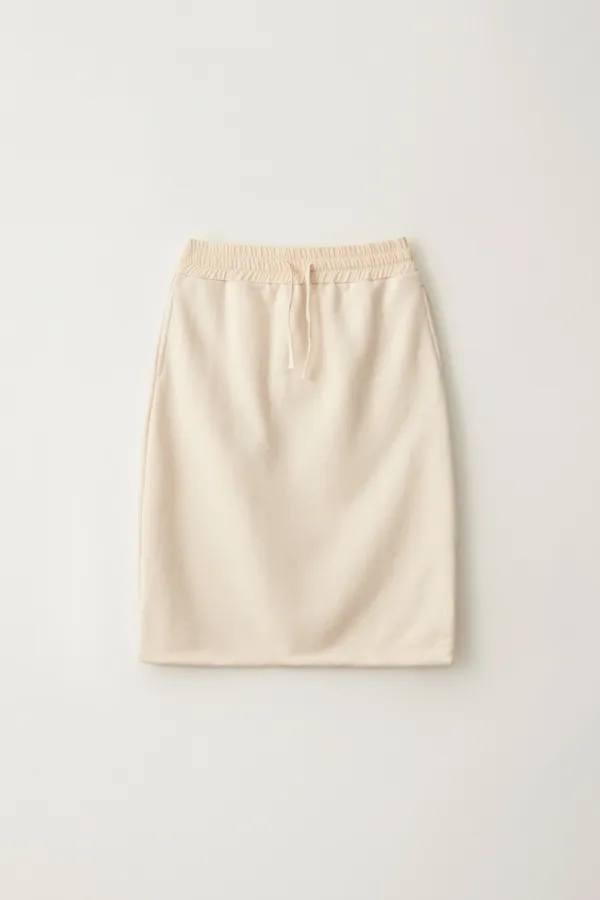 Drawstring cotton midi skirt (Cream)
