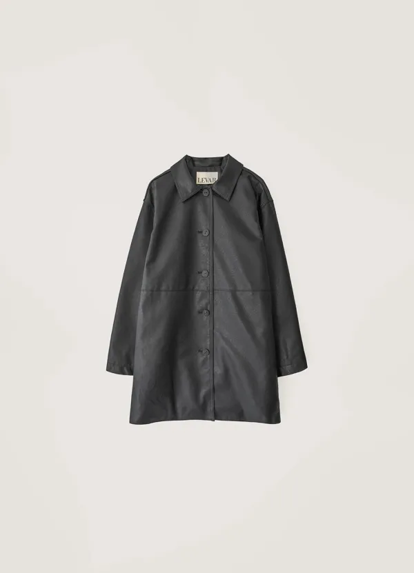 Faux Leather Half Trench Coat - Black